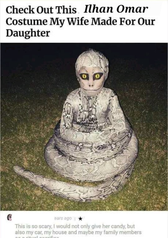 Check Out This Ilhan Omar Costume My Wife Made For Our Daughter

This is so scary, I would not only give her candy, but also my car, my house and maybe my family members