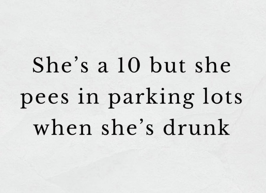 She's a 10 but she pees in parking lots when she's drunk