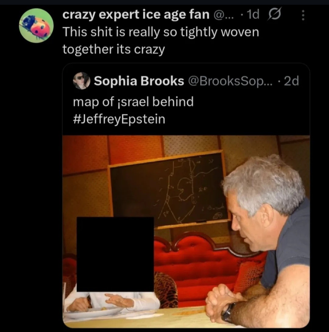 This shit is really so tightly woven together its crazy\nmap of israel behind\n#JeffreyEpstein