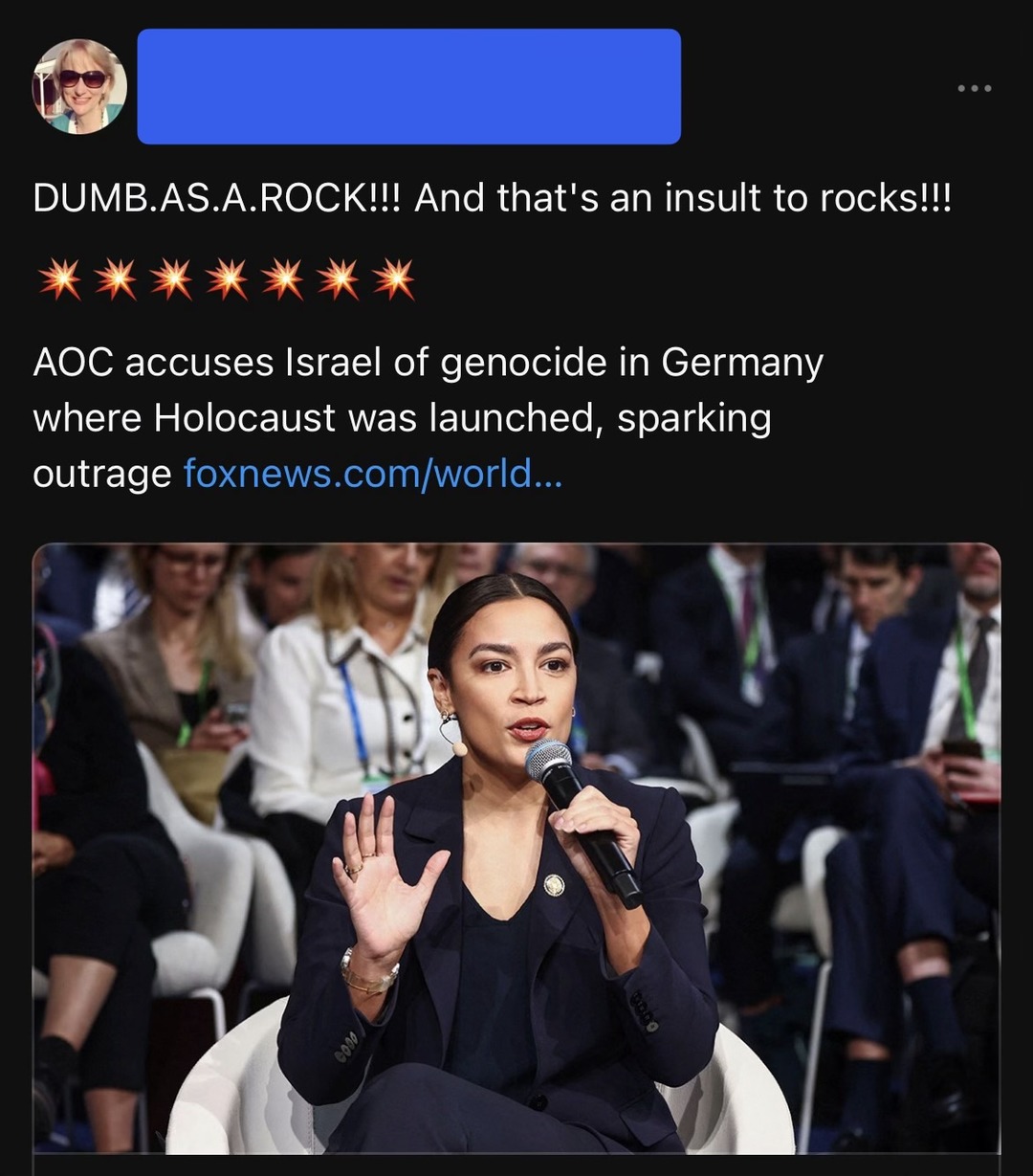 DUMB.AS.A.ROCK!!! And that's an insult to rocks!!!

AOC accuses Israel of genocide in Germany where Holocaust was launched, sparking outrage foxnews.com/world...