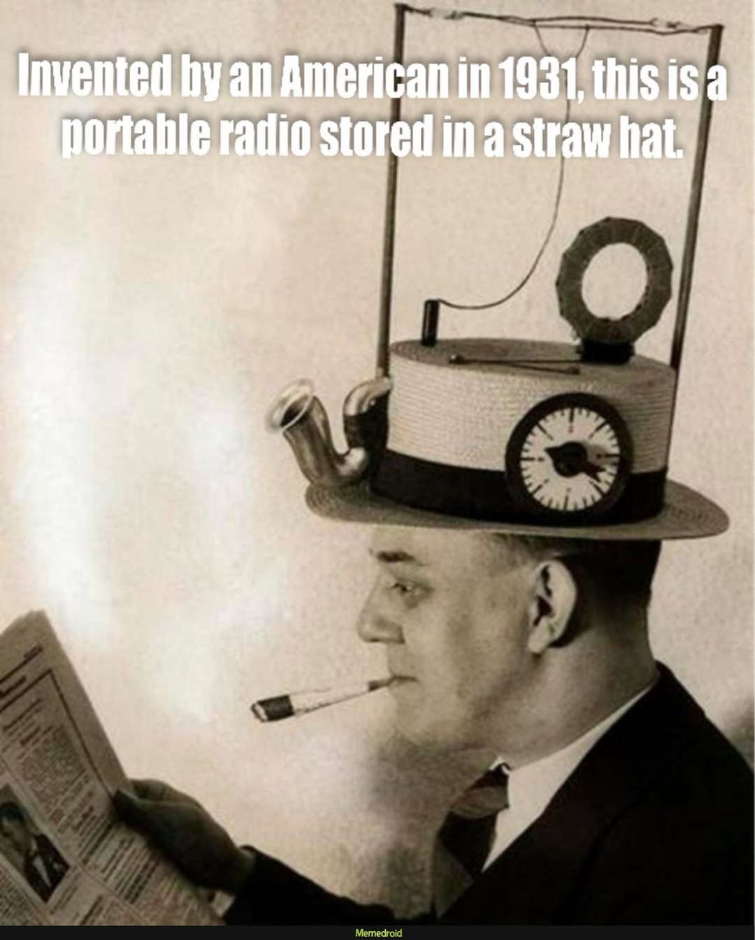 Invented by an American in 1931, this is a portable radio stored in a straw hat