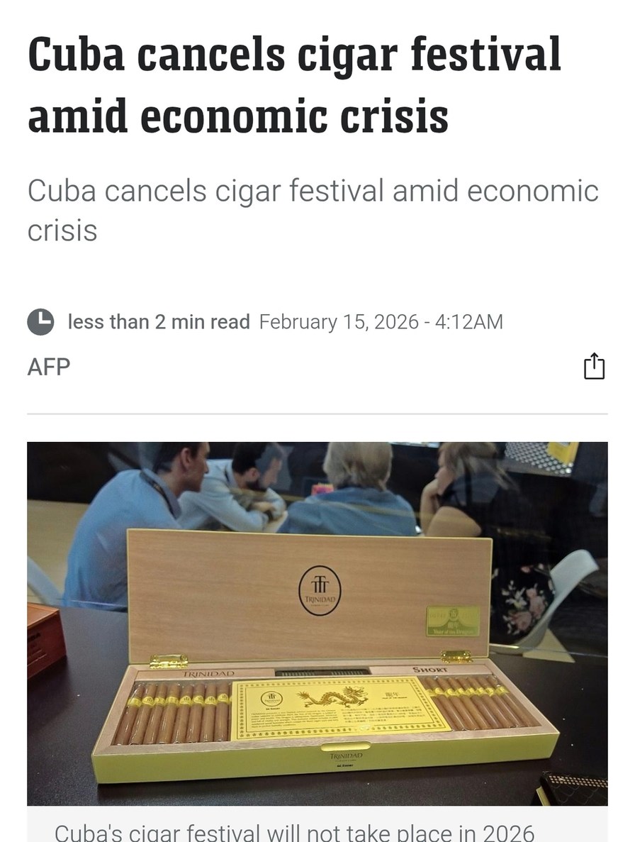 Cuba cancels cigar festival amid economic crisis
Cuba cancels cigar festival amid economic crisis
