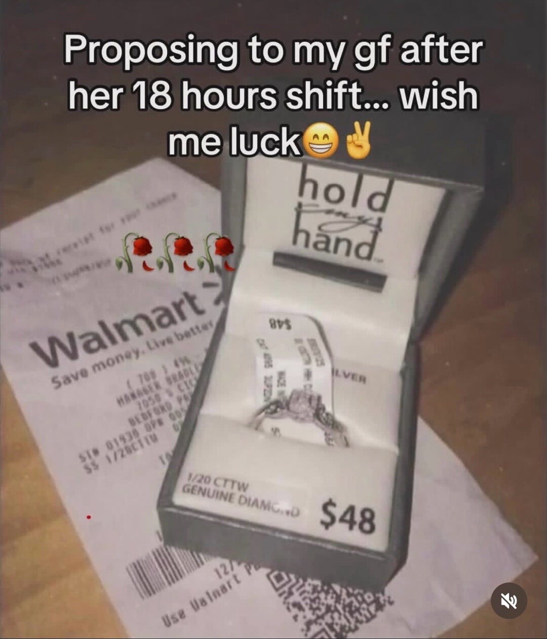 Proposing to my gf after her 18 hours shift... wish me luck 😁✌️ Hold my hand. 1/2 CTW Genuine Diamond $48