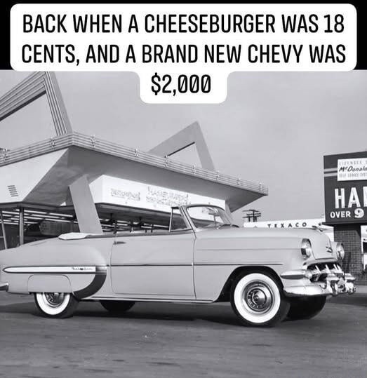 BACK WHEN A CHEESEBURGER WAS 18 CENTS, AND A BRAND NEW CHEVY WAS $2,000