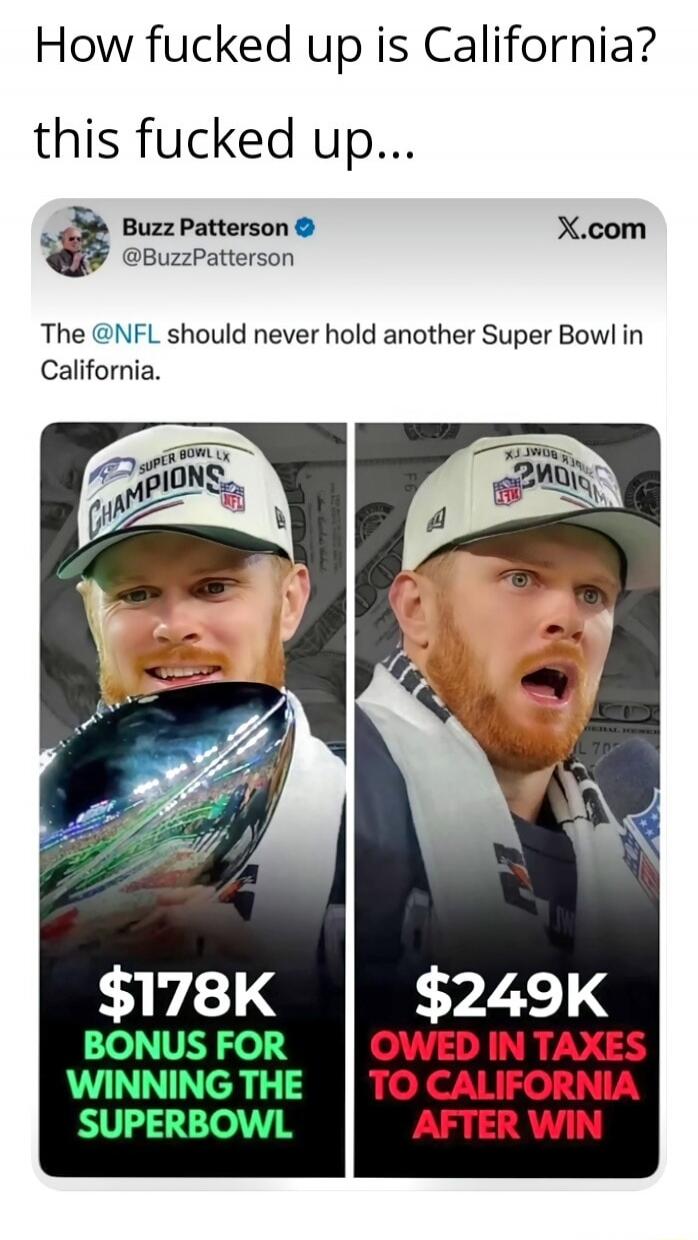 How fucked up is California? this fucked up... The @NFL should never hold another Super Bowl in California.