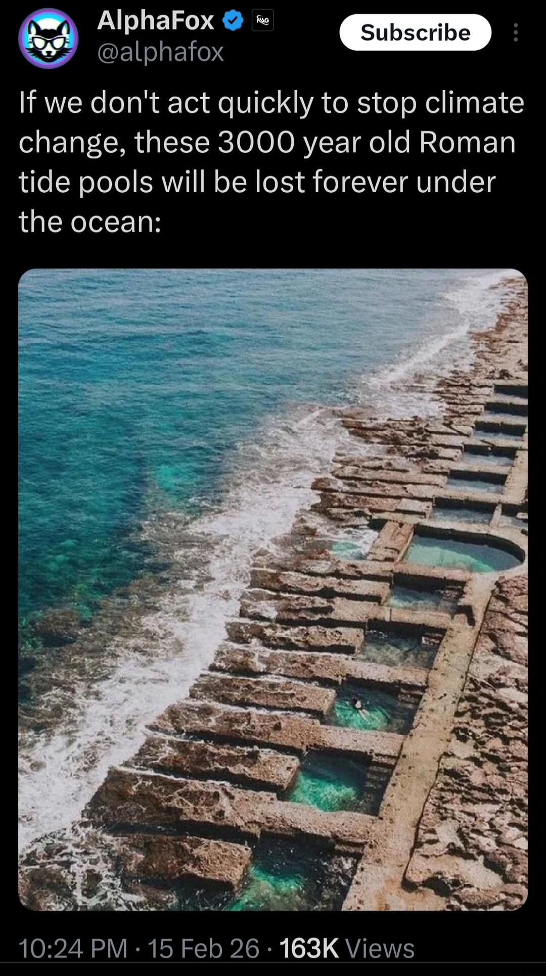 If we don't act quickly to stop climate change, these 3000 year old Roman tide pools will be lost forever under the ocean: