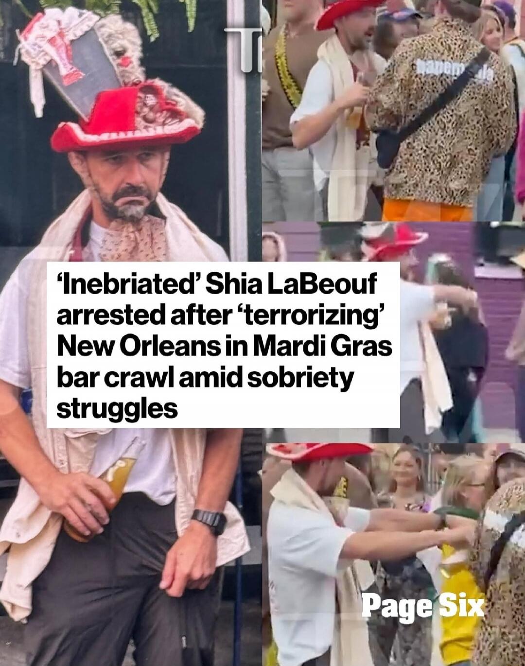 'Inebriated' Shia LaBeouf arrested after 'terrorizing' New Orleans in Mardi Gras bar crawl amid sobriety struggles