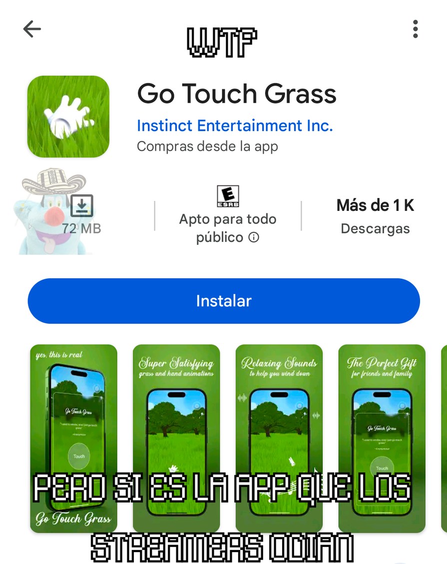 WTF Go Touch Grass Instinct Entertainment Inc. Compras desde la app Apto para todo público Más de 1K Descargas Instalar