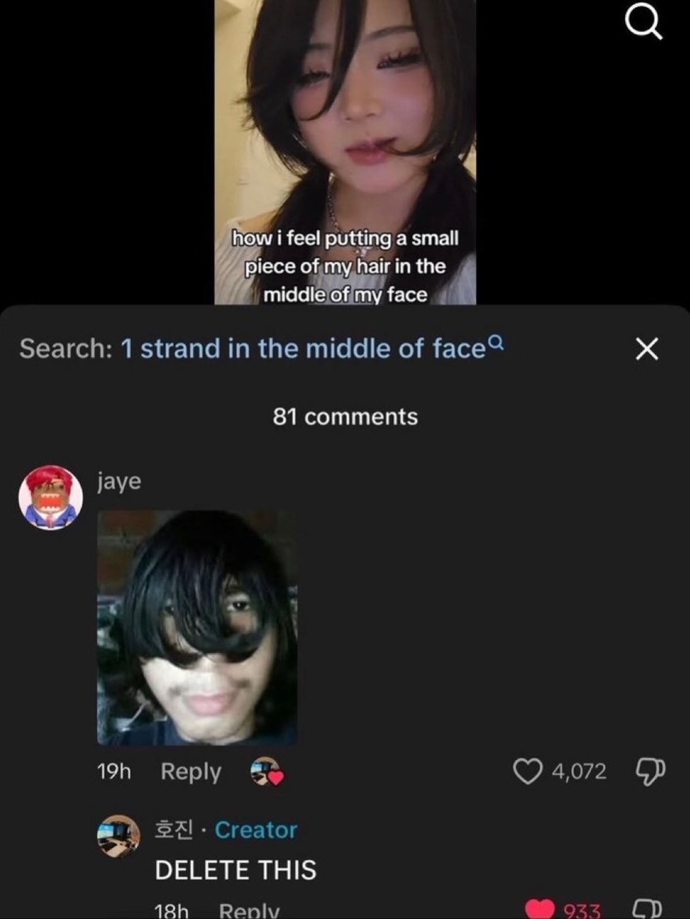 how i feel putting a small piece of my hair in the middle of my face
Search: 1 strand in the middle of face