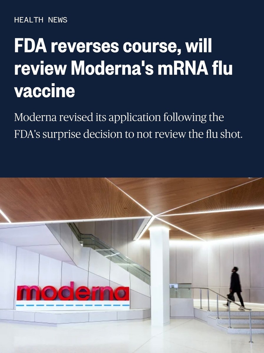 HEALTH NEWS
FDA reverses course, will review Moderna's mRNA flu vaccine
Moderna revised its application following the FDA's surprise decision to not review the flu shot.