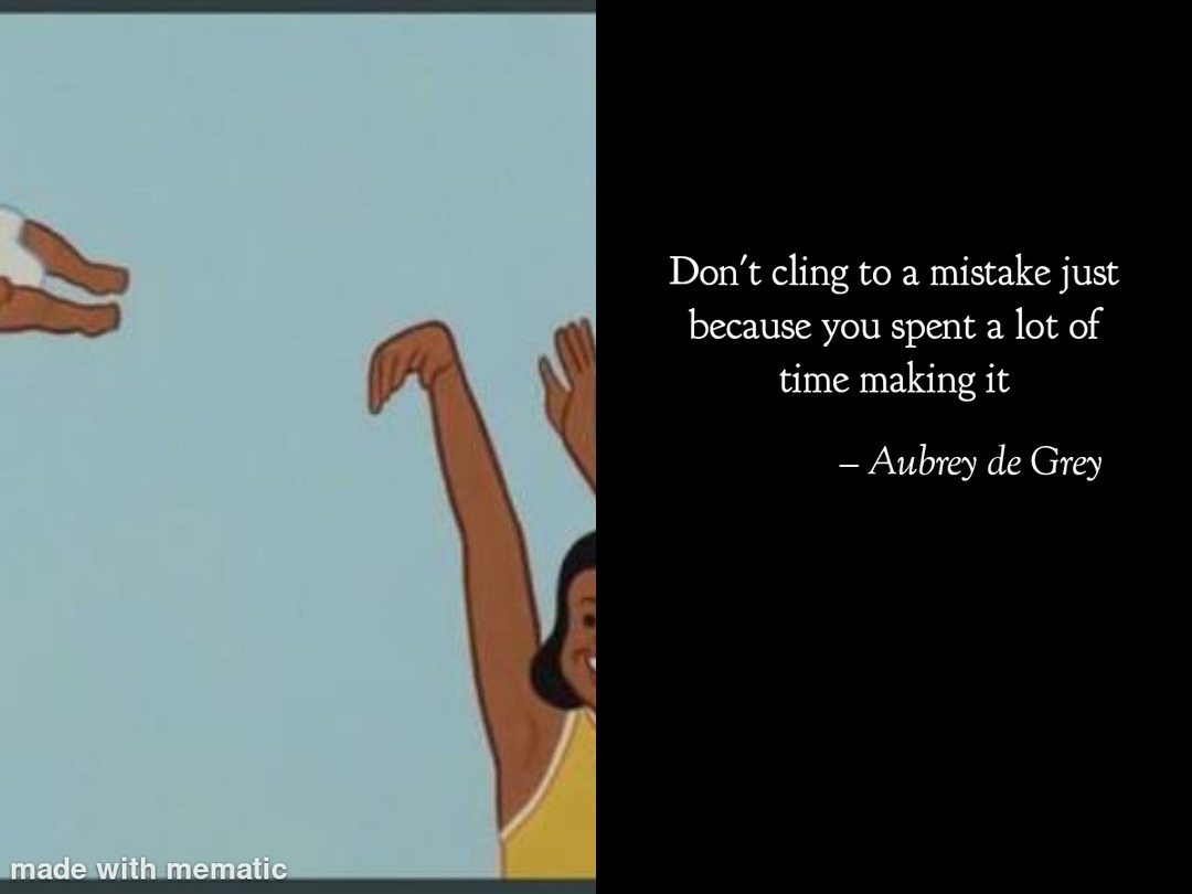 Don't cling to a mistake just because you spent a lot of time making it — Aubrey de Grey