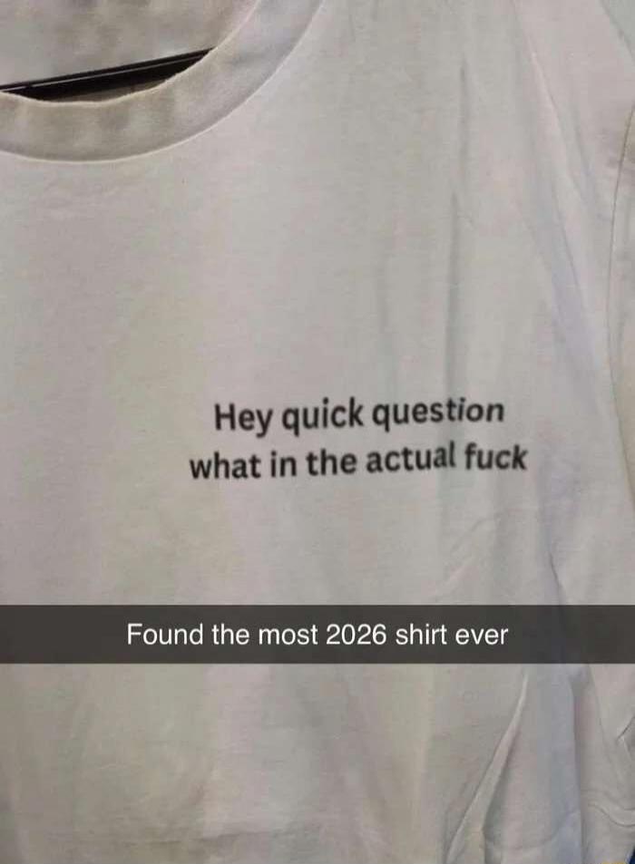 Hey quick question what in the actual fuck
Found the most 2026 shirt ever