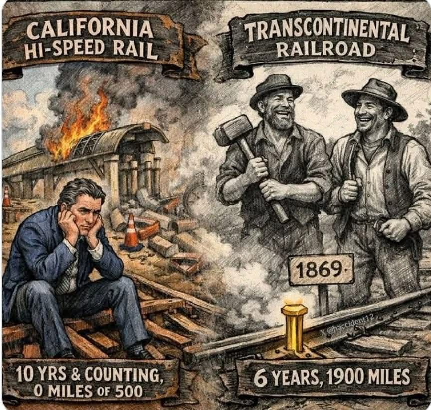 CALIFORNIA HI-SPEED RAIL TRANSCONTINENTAL RAILROAD 1869 10 YRS & COUNTING, 0 MILES OF 500 6 YEARS, 1900 MILES