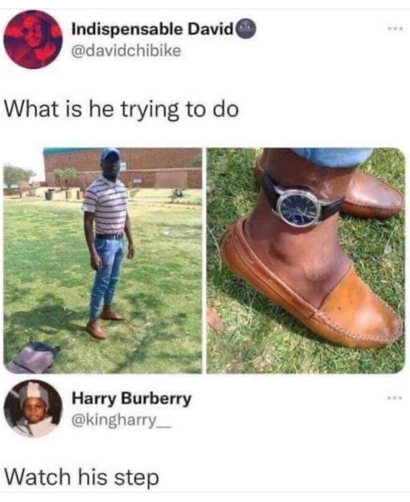 What is he trying to do
Watch his step