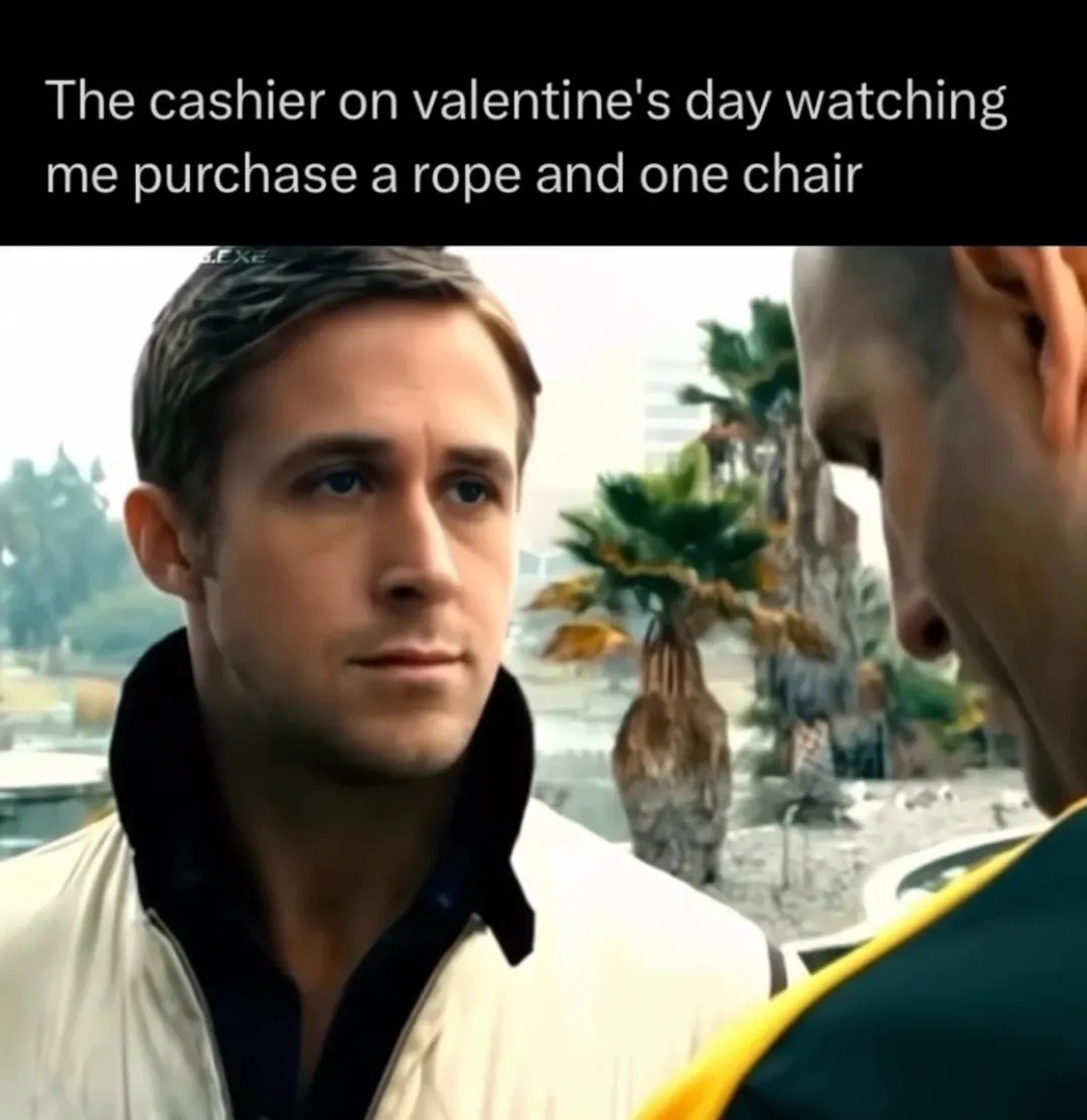 The cashier on valentine's day watching me purchase a rope and one chair