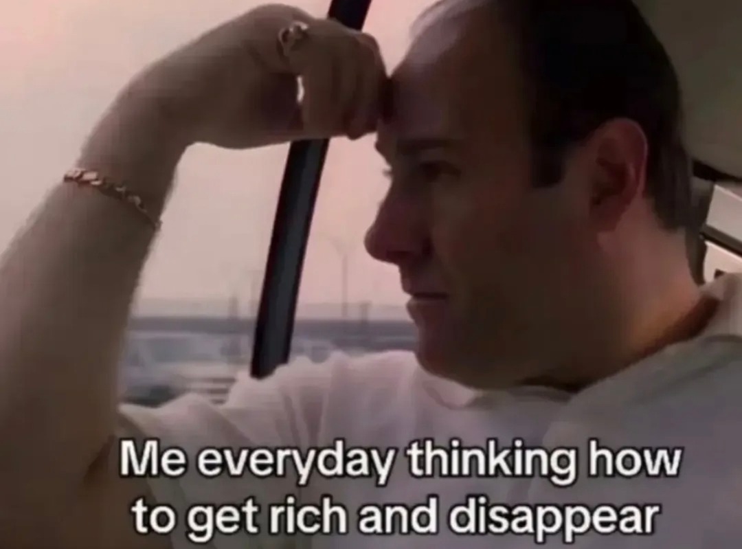 Me everyday thinking how to get rich and disappear