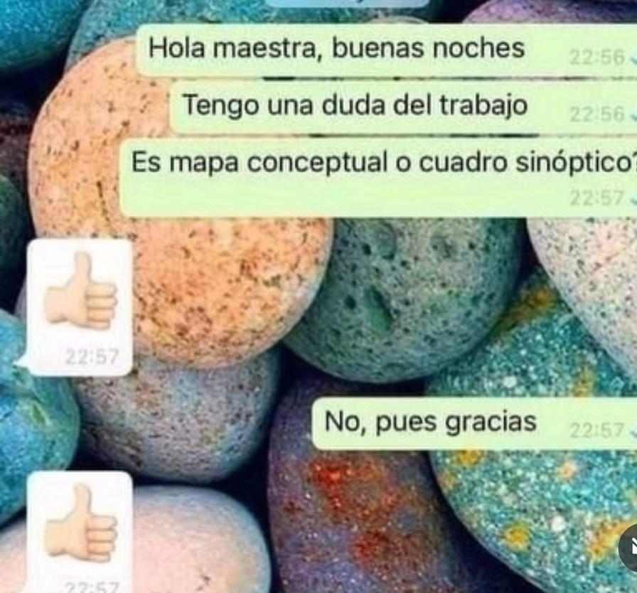 Hola maestra, buenas noches
Tengo una duda del trabajo
Es mapa conceptual o cuadro sinóptico
No, pues gracias