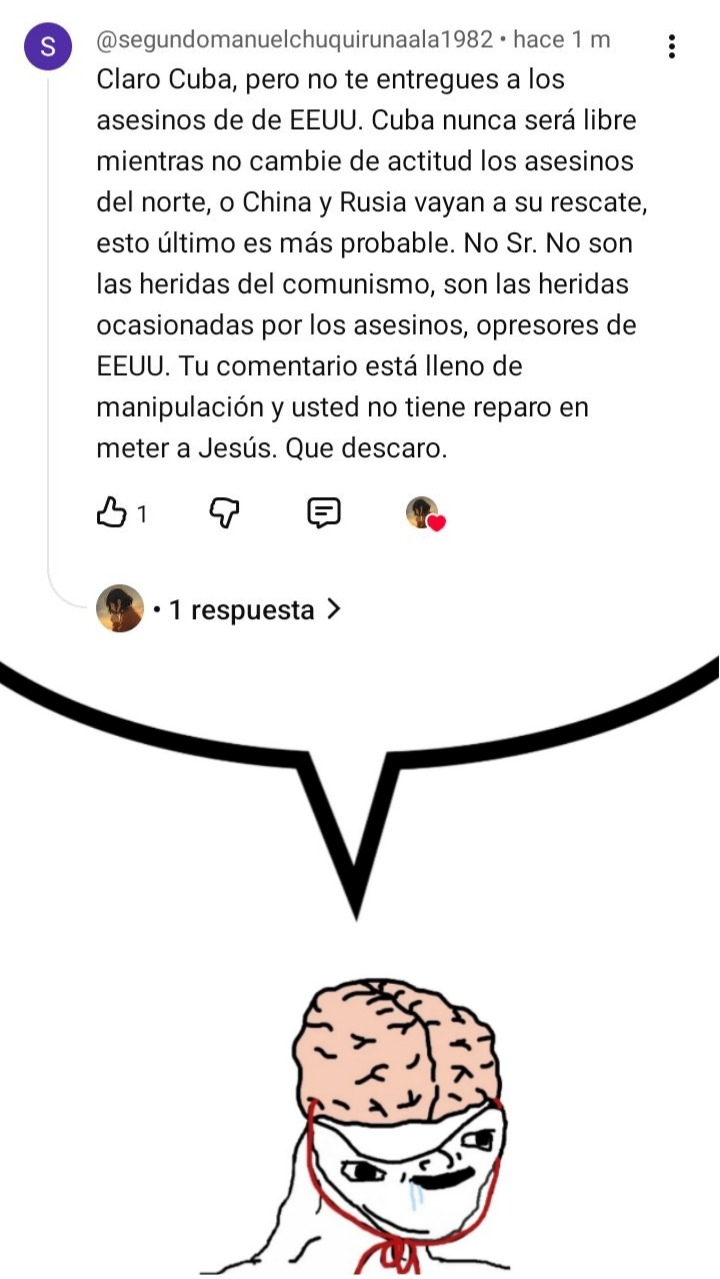 Claro Cuba, pero no te entregues a los asesinos de EEUU. Cuba nunca será libre mientras no cambie de actitud los asesinos del norte, o China o Rusia vayan a su rescate, esto último es más probable. No Sr. No son las heridas del comunismo, son las heridas ocasionadas por los asesinos, opresores de EEUU. Tu comentario está lleno de manipulación y ust