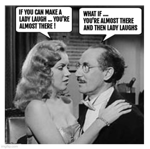 IF YOU CAN MAKE A LADY LAUGH ... YOU'RE ALMOST THERE! WHAT IF .... YOU'RE ALMOST THERE AND THEN LADY LAUGHS