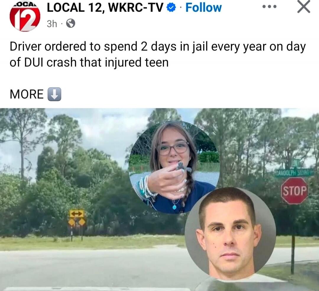 Driver ordered to spend 2 days in jail every year on day of DUI crash that injured teen
