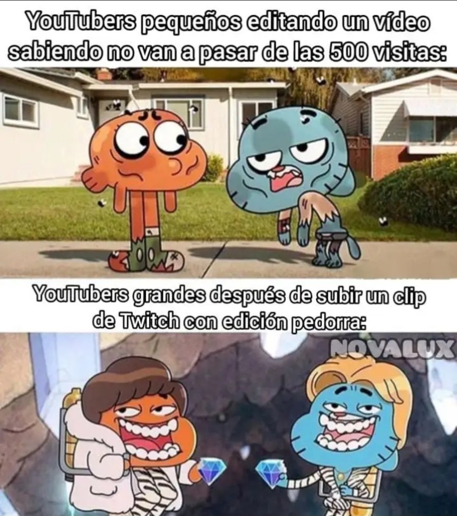 YouTubers pequeños editando un video sabiendo no van a pasar de las 500 visitas:
YouTubers grandes después de subir un clip de Twitch con edición pedorra