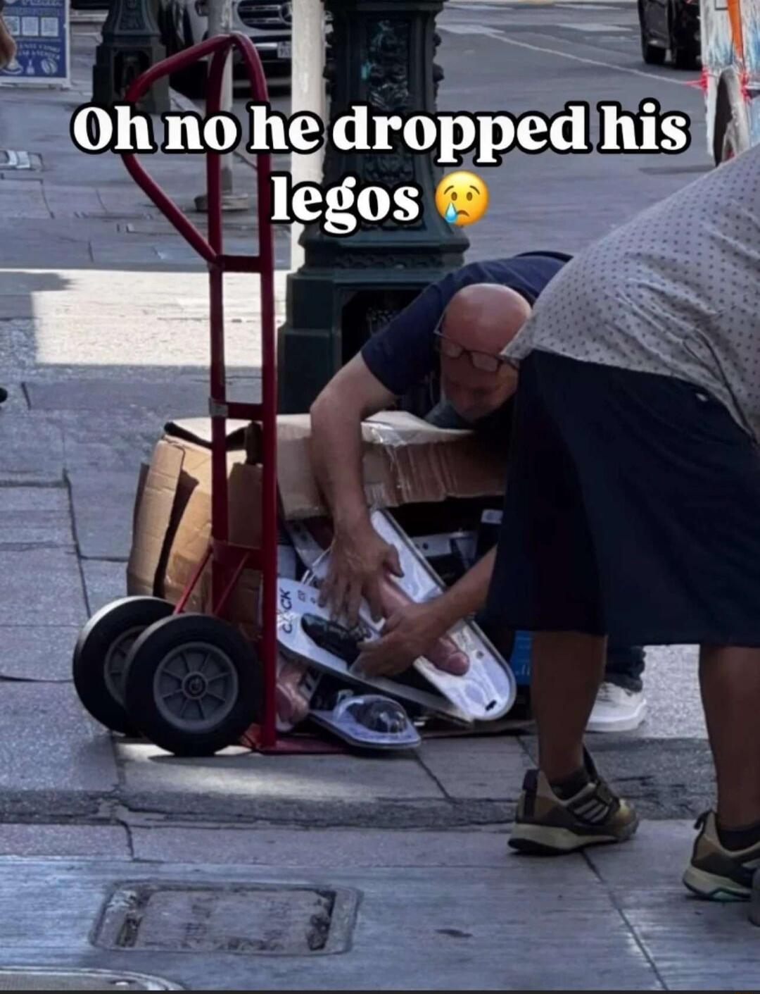 Oh no he dropped his legos 😮