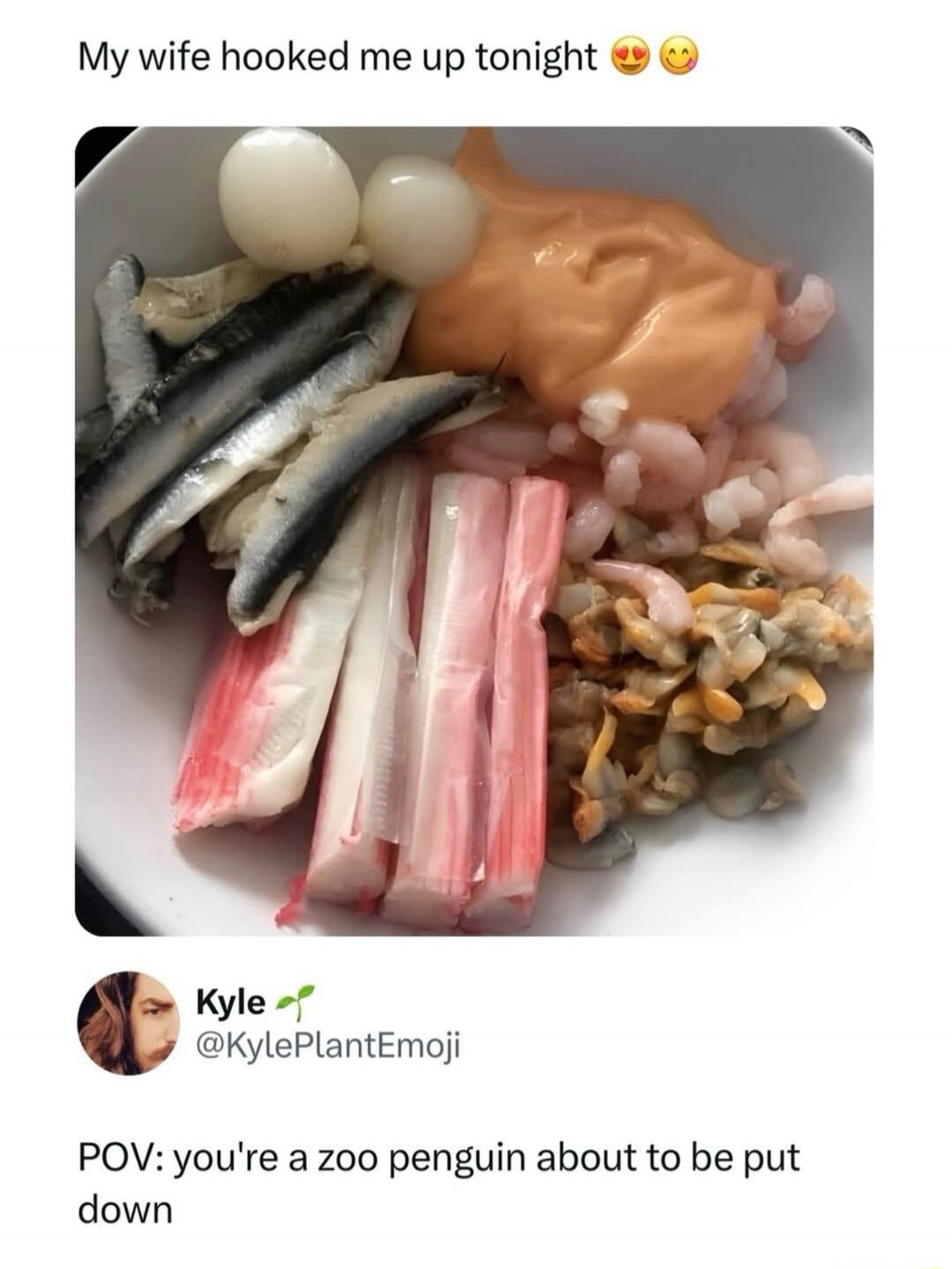 My wife hooked me up tonight 😍😘
POV: you're a zoo penguin about to be put down