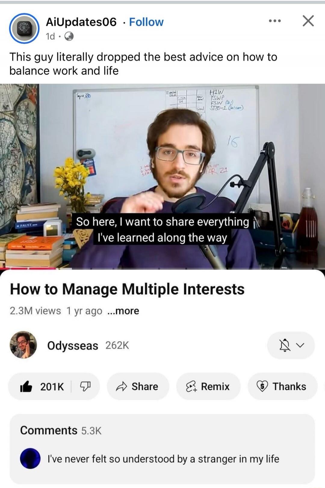 This guy literally dropped the best advice on how to balance work and life

So here, I want to share everything I've learned along the way

How to Manage Multiple Interests
2.3M views 1 yr ago