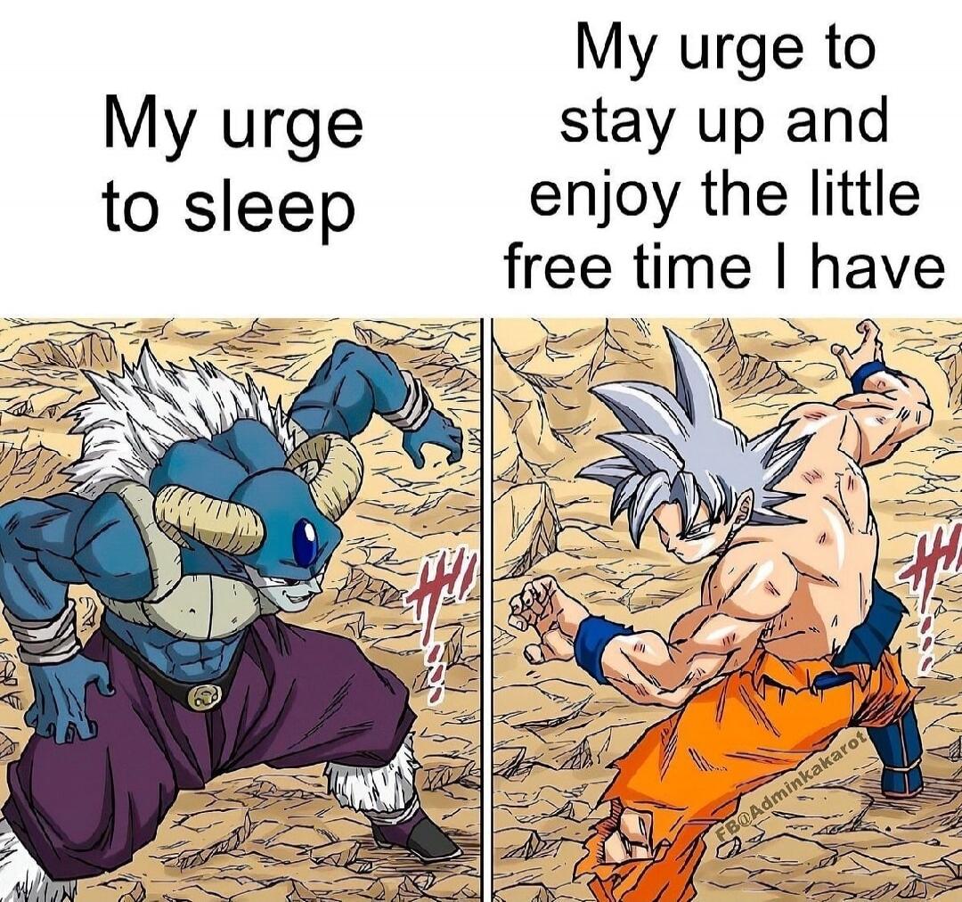 My urge to sleep
My urge to stay up and enjoy the little free time I have