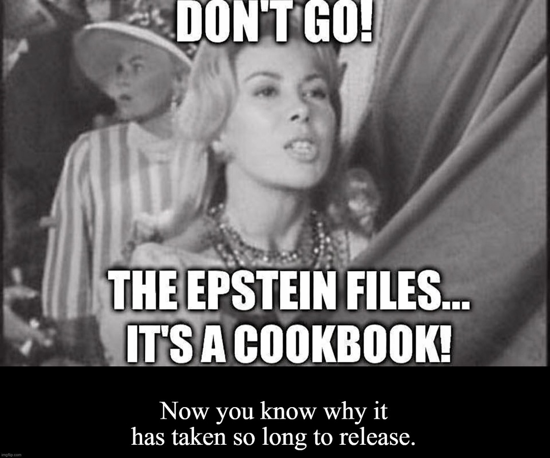 DON'T GO!\nTHE EPSTEIN FILES... IT'S A COOKBOOK!\nNow you know why it has taken so long to release.