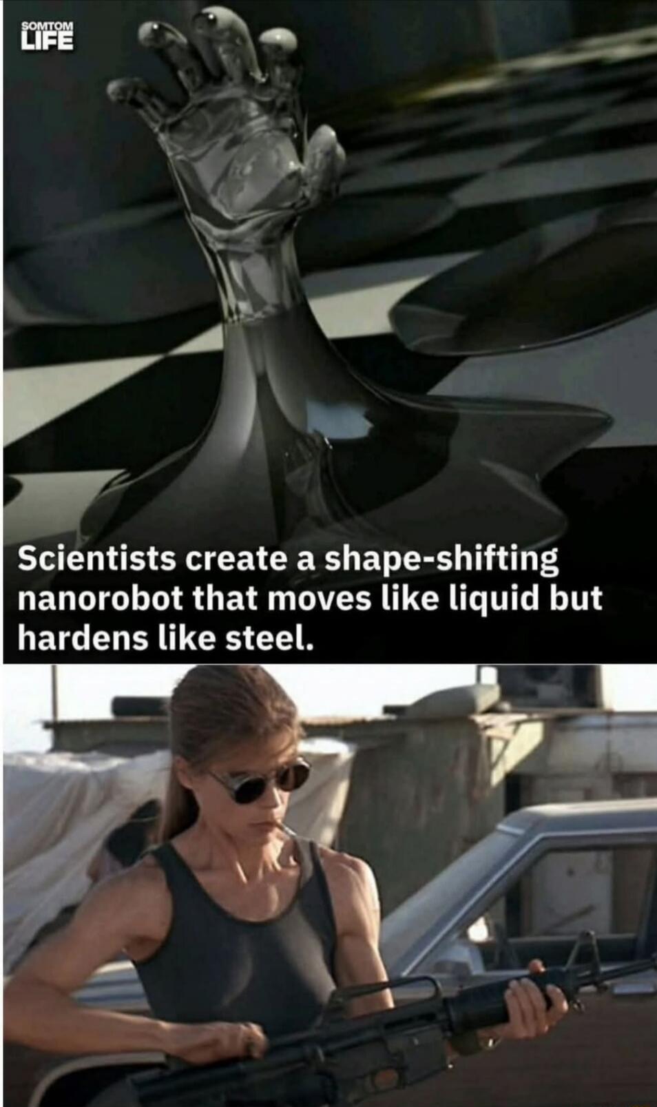 Scientists create a shape-shifting nanorobot that moves like liquid but hardens like steel.