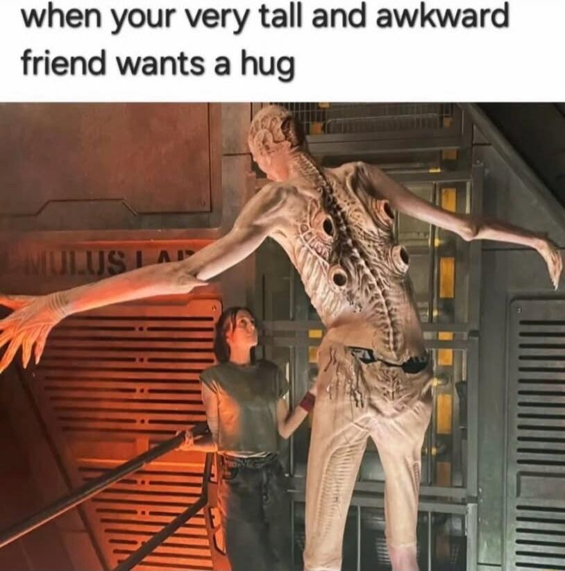 when your very tall and awkward friend wants a hug
