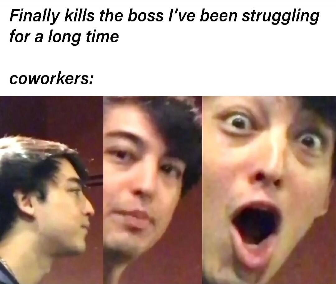 Finally kills the boss I’ve been struggling for a long time

coworkers: