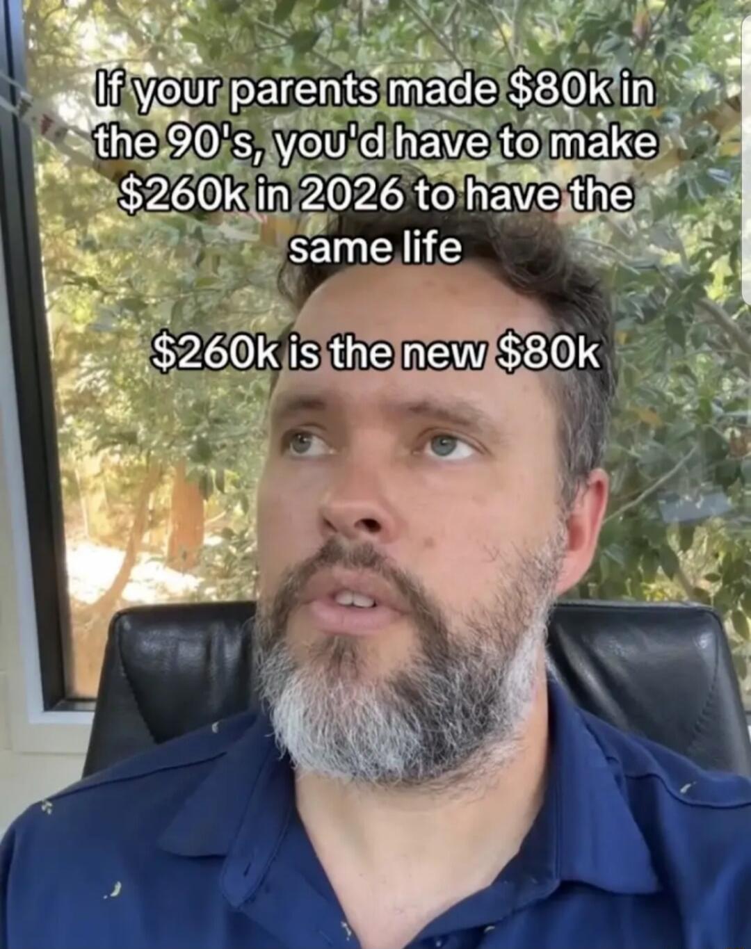 If your parents made $80k in the 90's, you'd have to make $260k in 2026 to have the same life
$260k is the new $80k