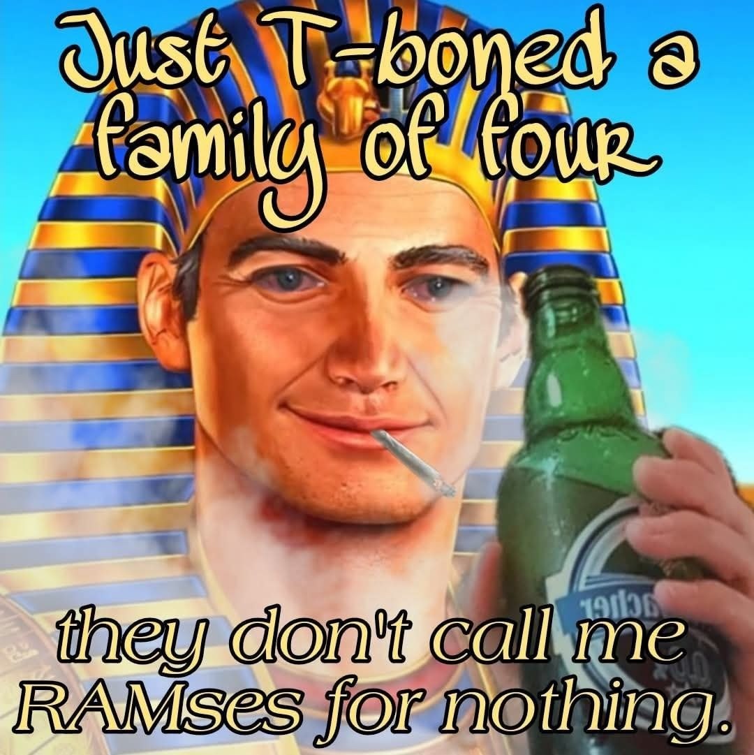 Just T-boned a family of four
they don't call me RAMSES for nothing.