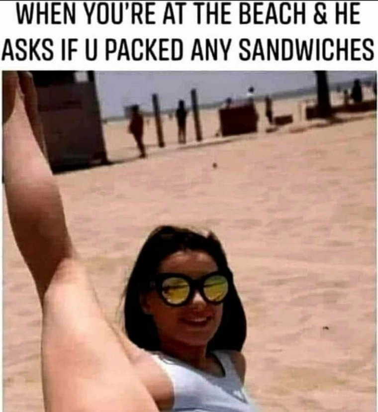 WHEN YOU'RE AT THE BEACH & HE ASKS IF U PACKED ANY SANDWICHES