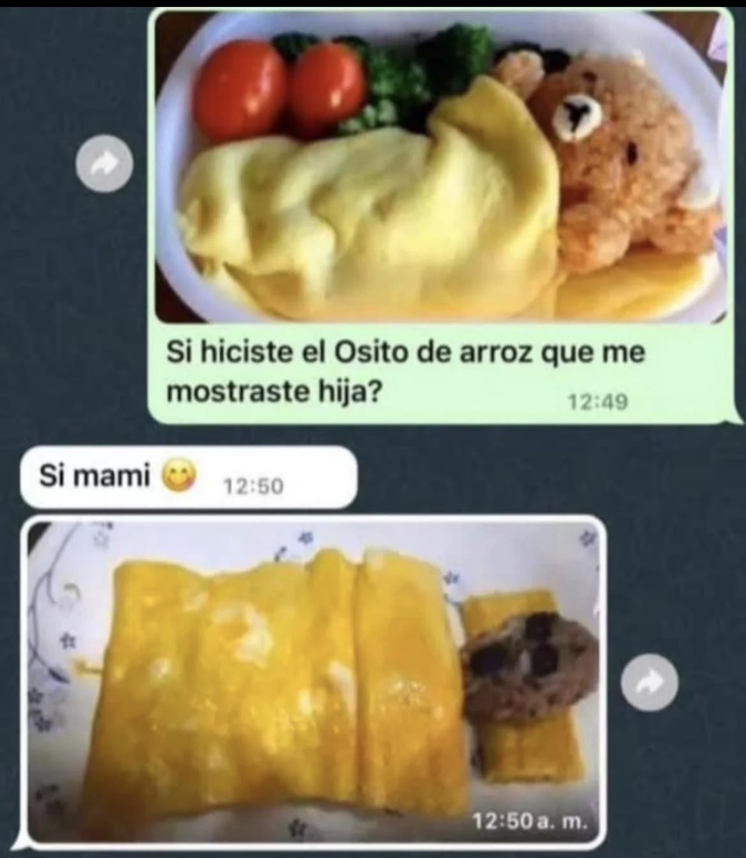 Si hiciste el Osito de arroz que me mostraste hija?
Si mami 😙