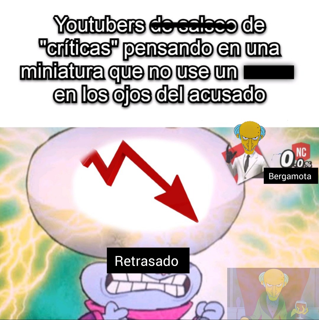 YouTubers de celos de 'críticas' pensando en una miniatura que no use un ████ en los ojos del acusado
Retrasado