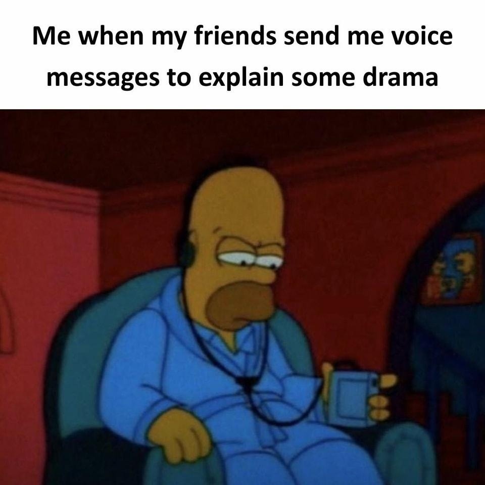 Me when my friends send me voice messages to explain some drama