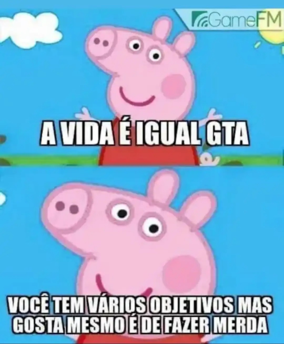 A VIDA É IGUAL GTA\nVOCÊ TEM VÁRIOS OBJETIVOS MAS GOSTA MESMO É DE FAZER MERDA