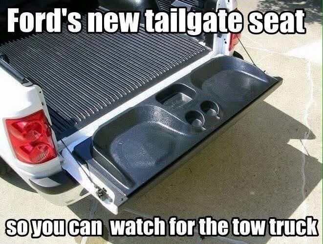 Ford's new tailgate seat so you can watch for the tow truck