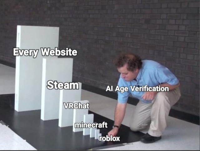 Every Website
Steam
AI Age Verification
VRChat
minecraft
roblox