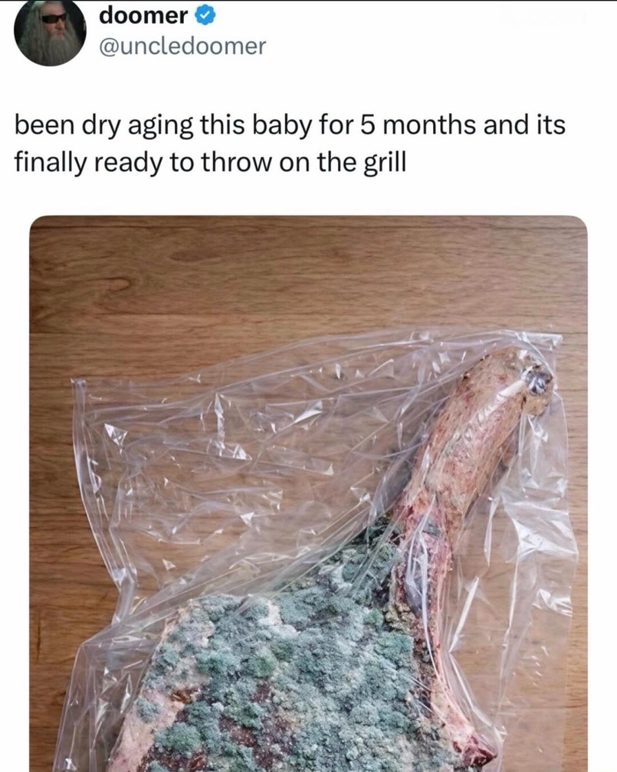 been dry aging this baby for 5 months and its finally ready to throw on the grill