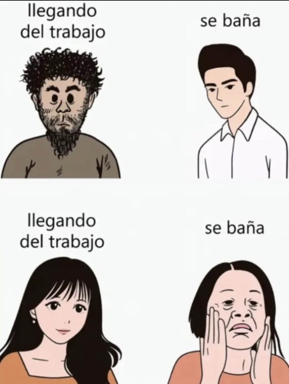 llegando del trabajo
se baña
llegando del trabajo
se baña