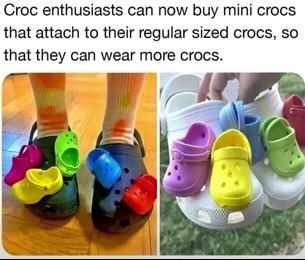 Los amantes de Crocs ahora pueden comprar mini Crocs que se sujetan a sus Crocs de tamaño normal, para poder usar más Crocs.