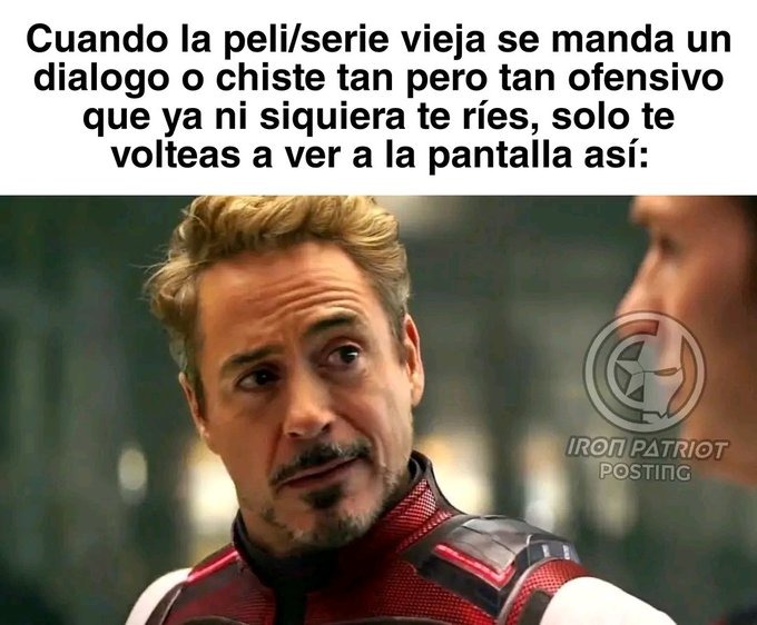 Cuando la peli/serie vieja se manda un dialogo o chiste tan pero tan ofensivo que ya ni siquiera te ríes, solo te voltea a ver a la pantalla así:
