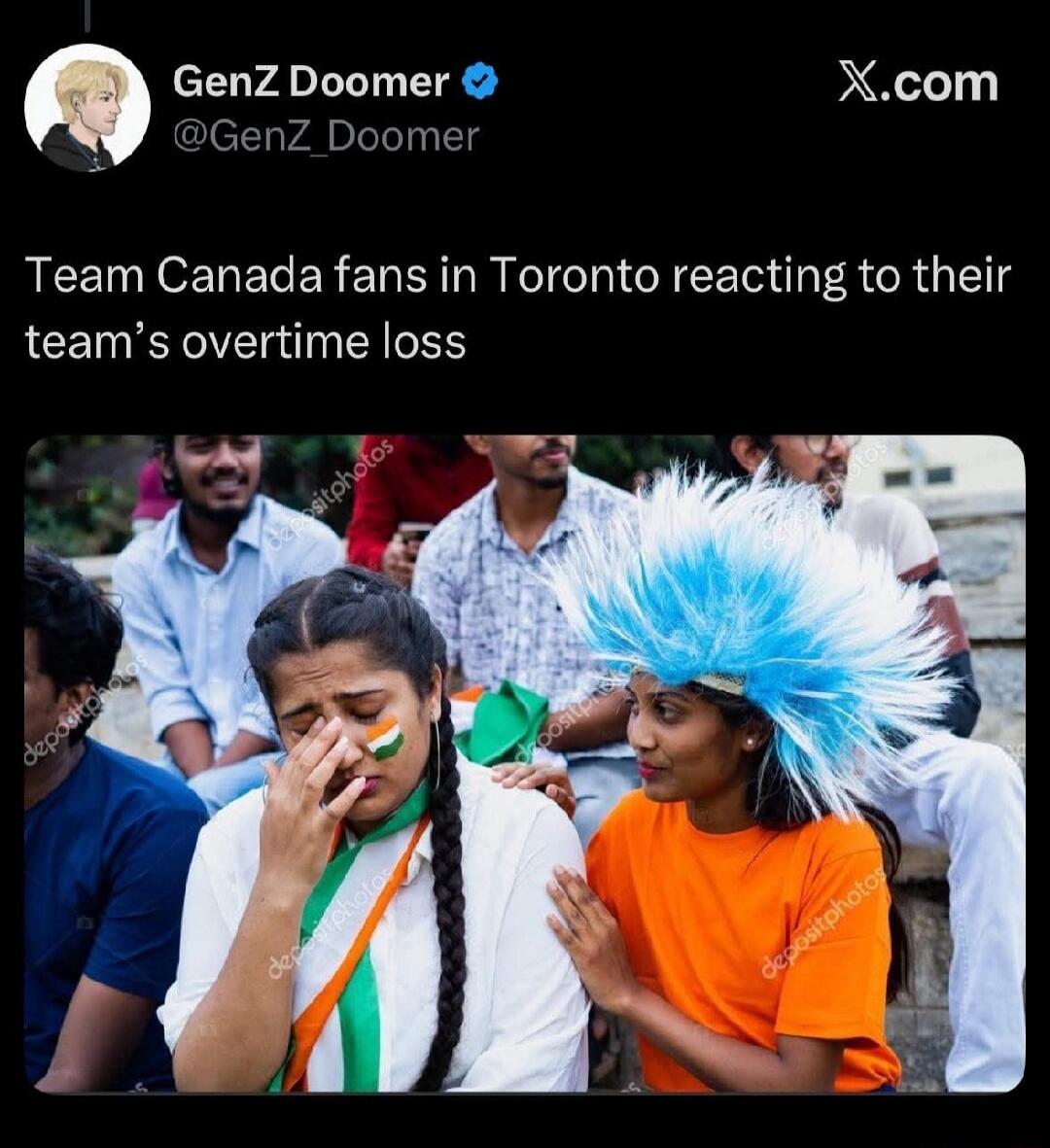 GenZ Doomer @GenZ_Doomer
Team Canada fans in Toronto reacting to their team’s overtime loss