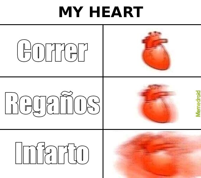 MY HEART
Correr [heart emoji]
Regaños [heart emoji]
Infarto [blurred/rapid heart image]
