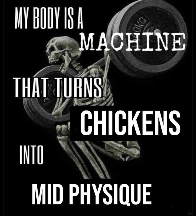 MY BODY IS A MACHINE THAT TURNS CHICKENS INTO MID PHYSIQUE