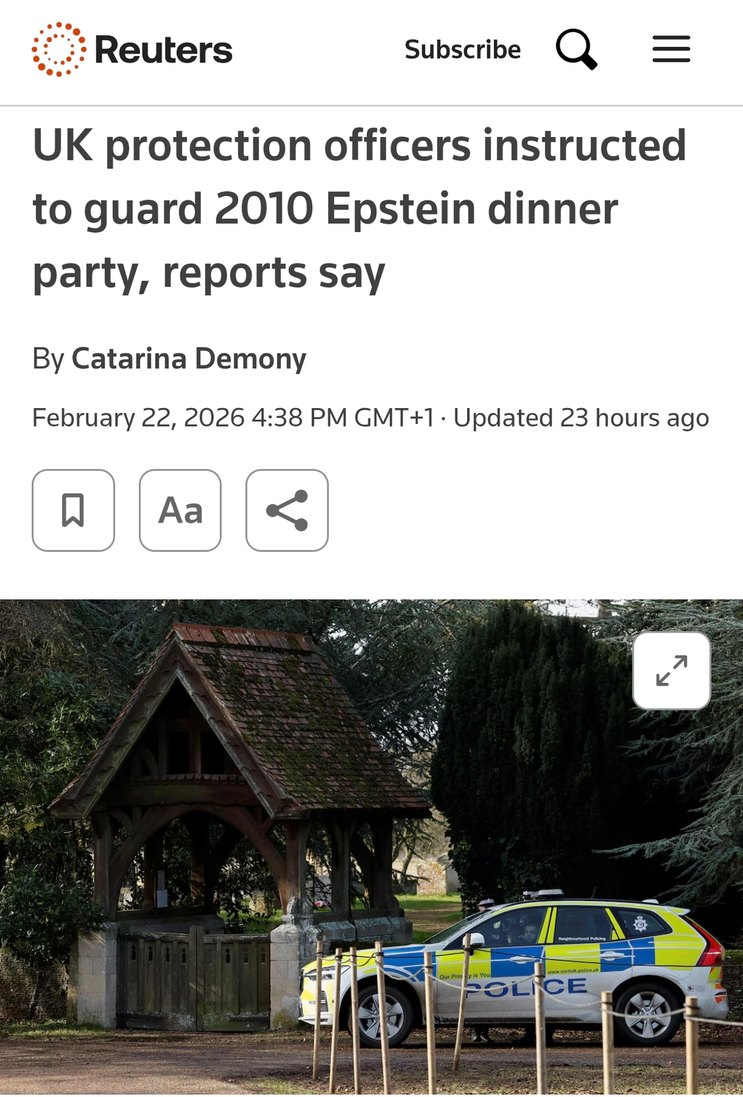 UK protection officers instructed to guard 2010 Epstein dinner party, reports say

By Catarina Demony

February 22, 2026 4:38 PM GMT+1 · Updated 23 hours ago